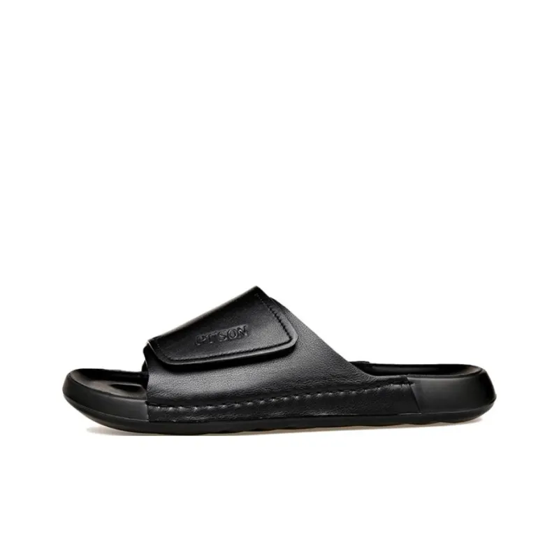 PT'SON PU Polyurethane Cut Out Slip Resistant Slide Slippers Men's Black-0