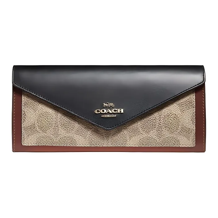 COACH Soft Wallet Canvas With Leather Handheld Envelope Wallet Regular Women's Tan/Black-0