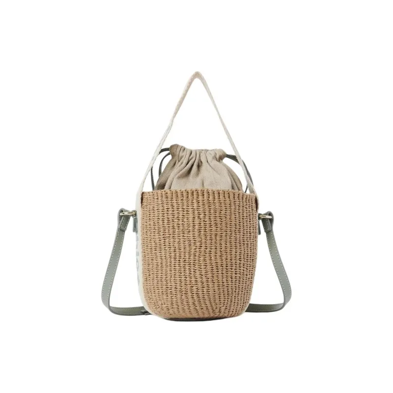 Chloe Woody Paper With Cow Leather Bucket Bag Handbag Trumpets Women's Blue Green-1