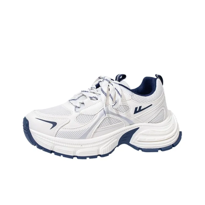 Warrior Breathable Cushioning Low Top Chunky Sneakers Women's Beige Dark Blue-0