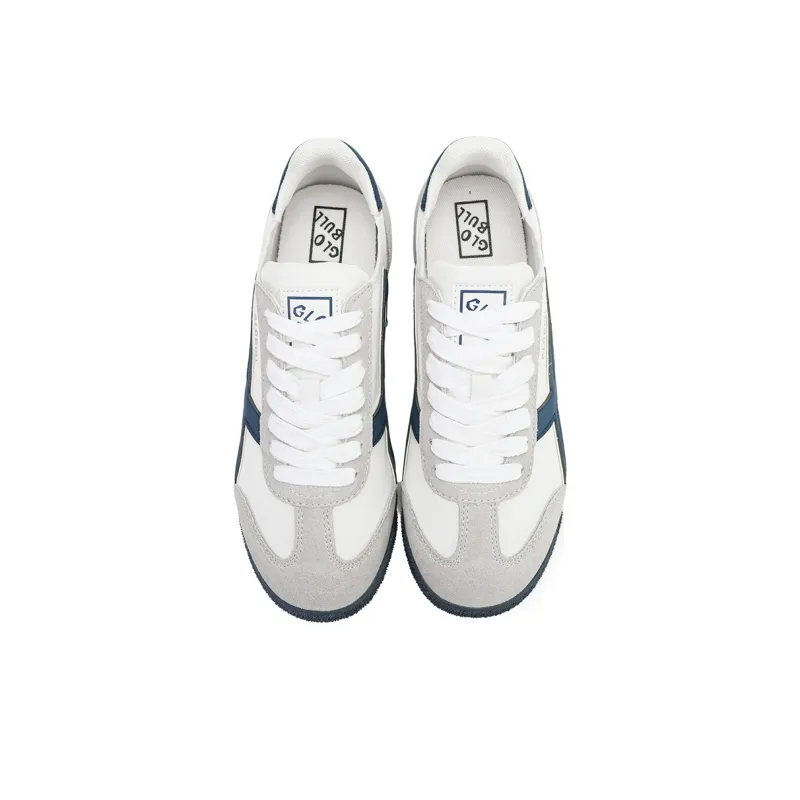 GLO BULL Slip Resistant, Abrasion Resistant, Breathable Low Top Skateboard Shoes Men's Beige Dark Blue-3