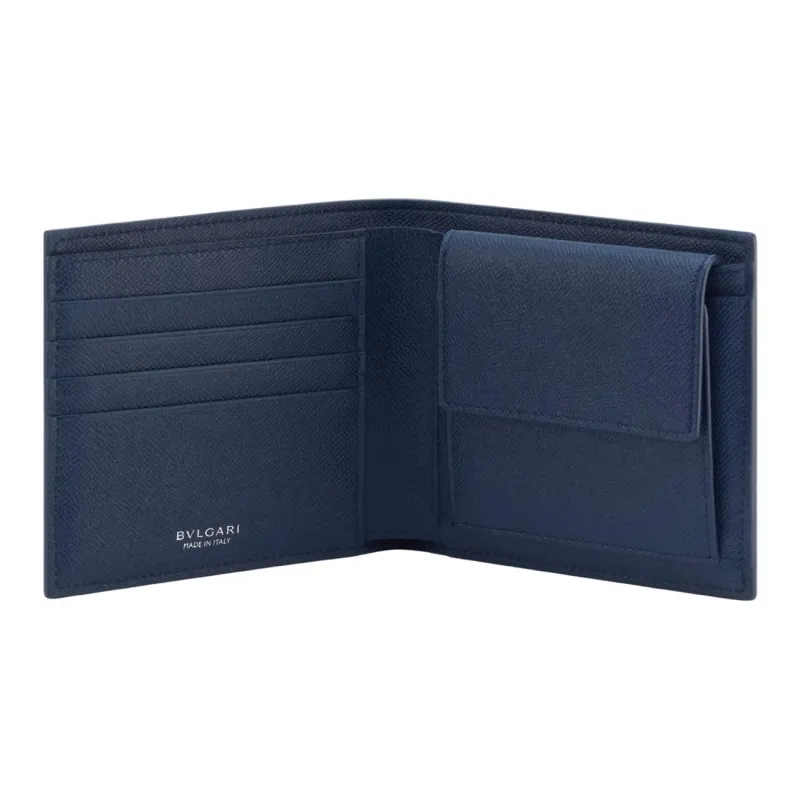 BVLGARI Calfskin Wallet Men's Blue-2