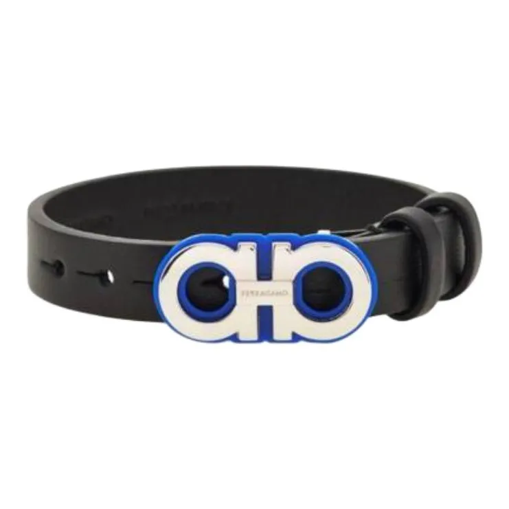 FERRAGAMO Calfskin, Brass Wristbands Men's Black-0