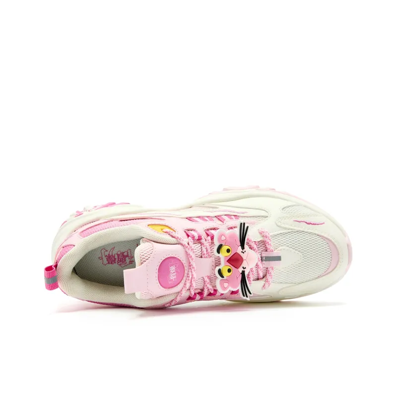 PINK PANTHER x QIAODAN Height Increasing Balance Lightweight Low Top Casual Shoes Women's Ivory White Blue Pink-3