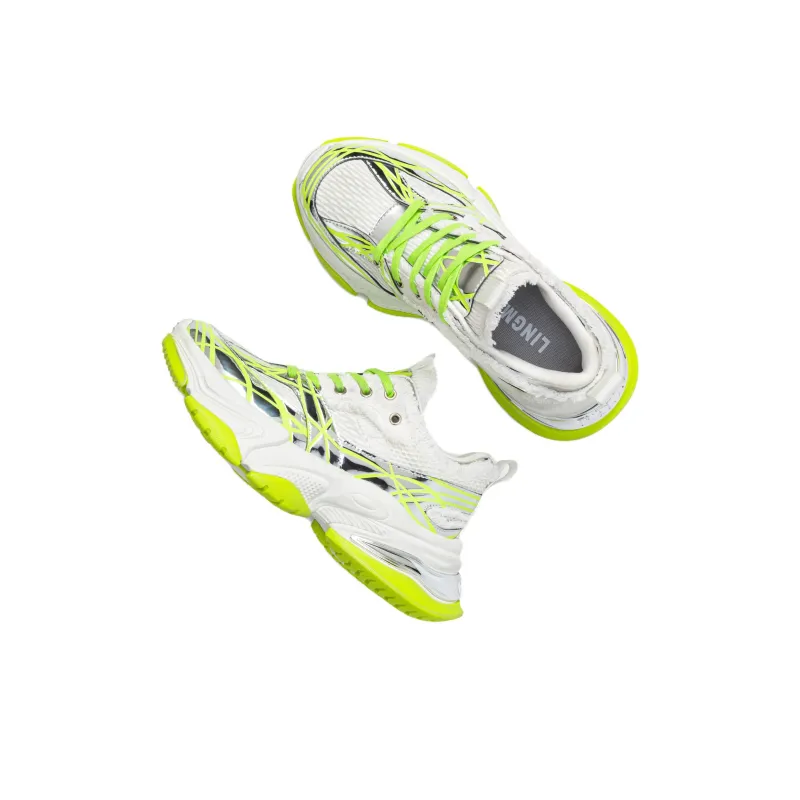 LINGMO Slip Resistant, Abrasion Resistant, Breathable, Height Increasing Low Top Chunky Sneakers Unisex White-19