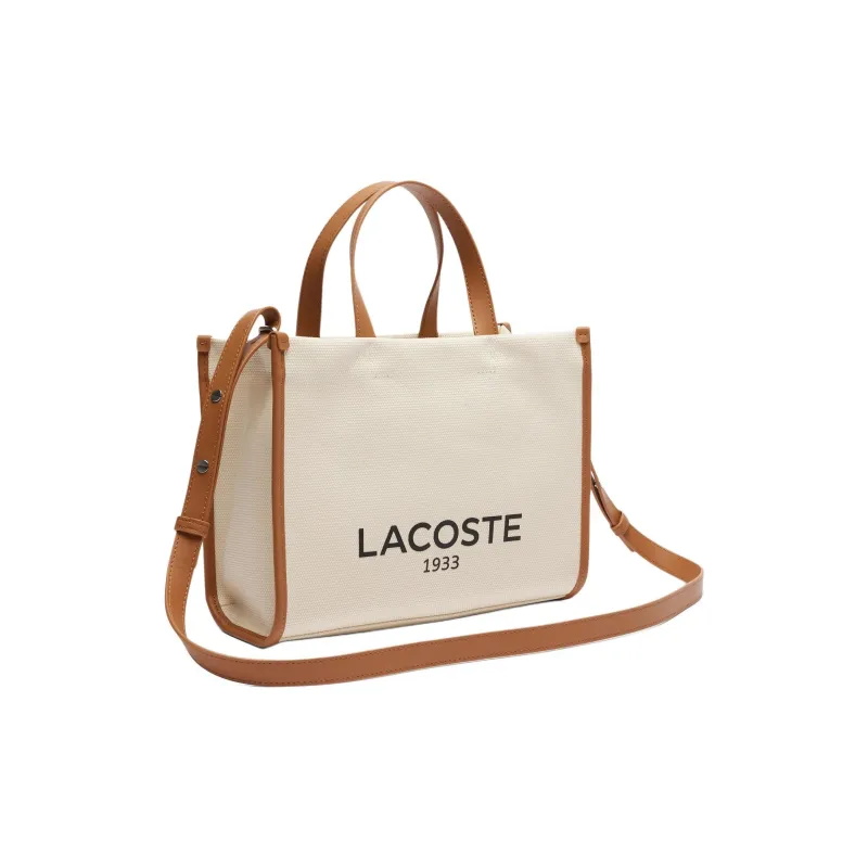 LACOSTE Cotton Shoulder Bag, Crossbody Bag, Handbag Women's Natural Tan-1