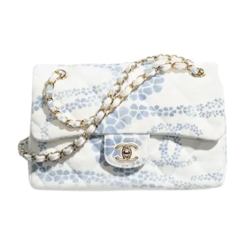 CHANEL White Denim Flap Bag Shoulder Bag Women's White & Blue