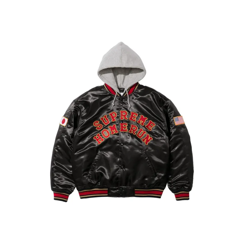 Supreme Homerun Satin Hooded Varsity Jacket-0