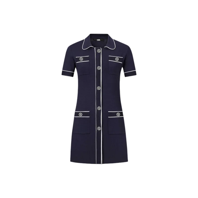 KARL LAGERFELD SS25 Short Sleeved Dress Women's Navy Blue-0