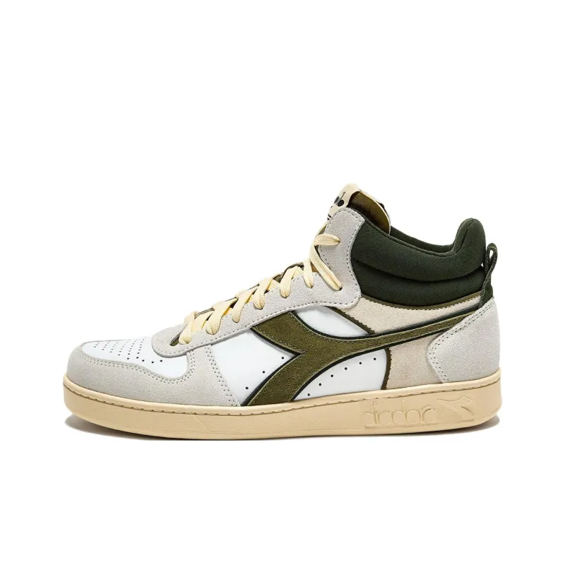 Diadora Magic Basket Anti Slip Wear Resistant Mid Top Skateboard Shoes Unisex White-0