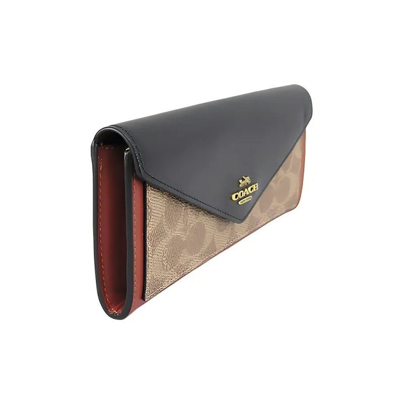 COACH Soft Wallet Canvas With Leather Handheld Envelope Wallet Regular Women's Tan/Black-1