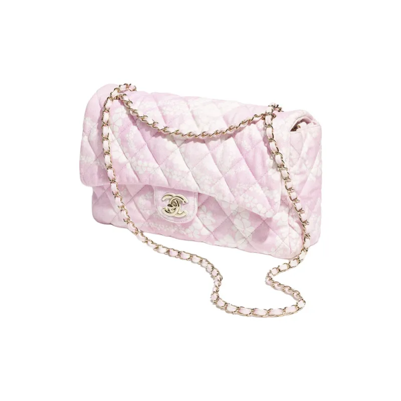 CHANEL Coco Denim Shoulder Bag Extra Large Women's Light Pink & White-1