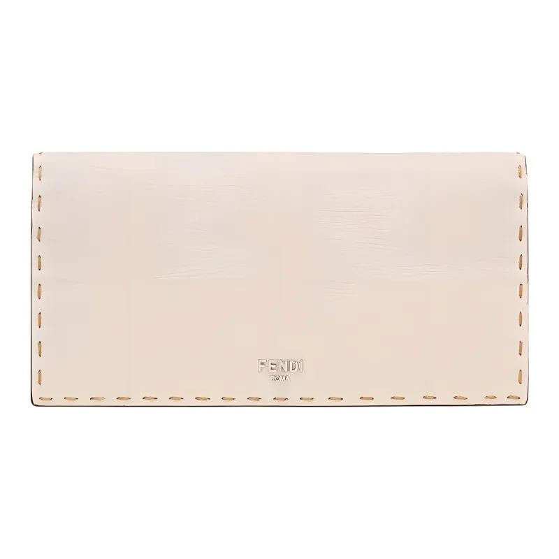 FENDI Calfskin Money Clip Card Holder Card Case Men's White-0