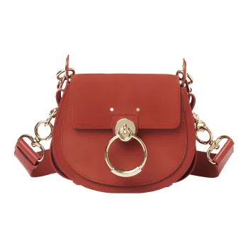 Chloe Tess Shiny Suede Calfskin Shoulder Bag Crossbody Bag Handbag Small Size Women's Orange