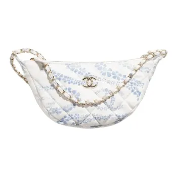CHANEL Coco Denim Hobo Bag Shoulder Bag Tubas Women's White & Blue