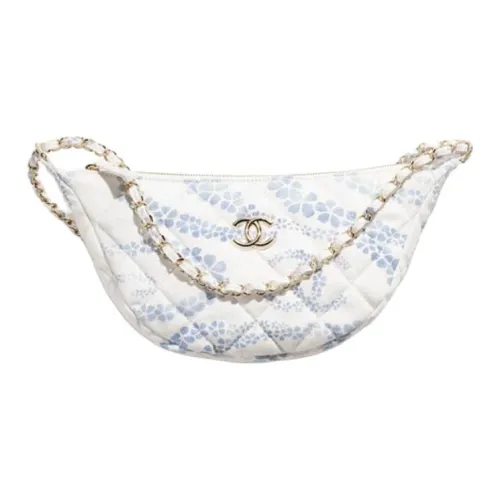 CHANEL White Denim Hobo Bag Shoulder Bag Tubas Women's White & Blue