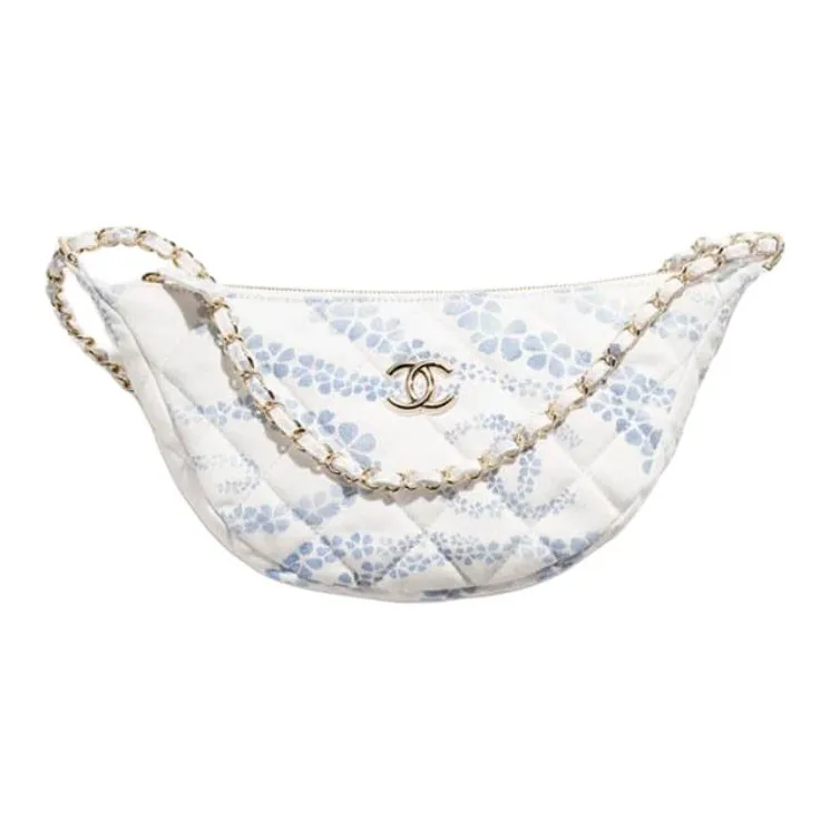 CHANEL Coco Denim Hobo Bag Shoulder Bag Tubas Women's White & Blue-0