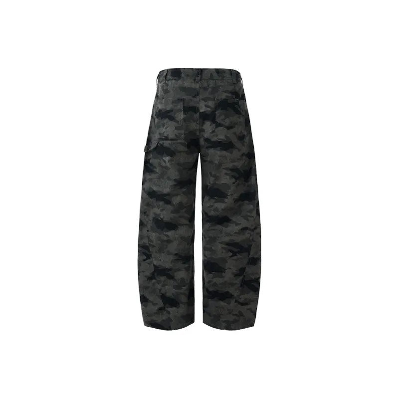 LANGWEIZHE Patchwork Design Premium Woodland Pants Versatile Loose Fit Scimitar Jeans Unisex-1