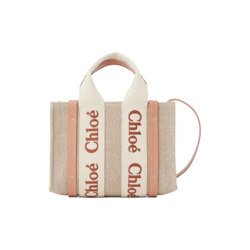 Chloe Woody Linen Tote Bag, Shopping Bag, Handbag Mini Women's Wooden Orange-1
