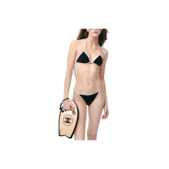 CHANEL Two Piece Swimsuit Women's Black White