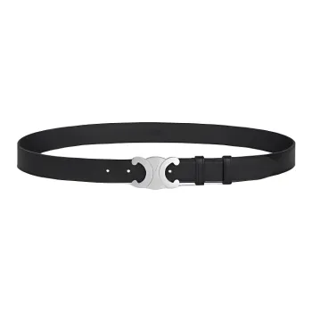 CELINE Calfskin Leather Belts Men's Black Width 3CM