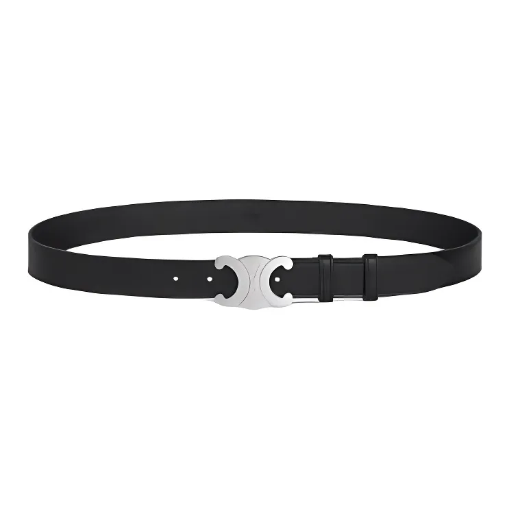 CELINE Calfskin Leather Belts Men's Black Width 3CM-0