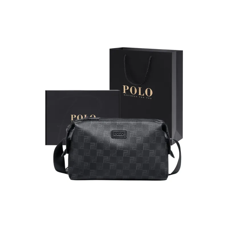 POLO PVC With Synthetic Leather Shoulder Bag Medium Size Men's Black-6