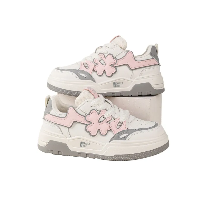 CHARLIE GOLF Anti Slip Wear Resistant Low Top Skateboard Shoes Women's Beige Pink-1