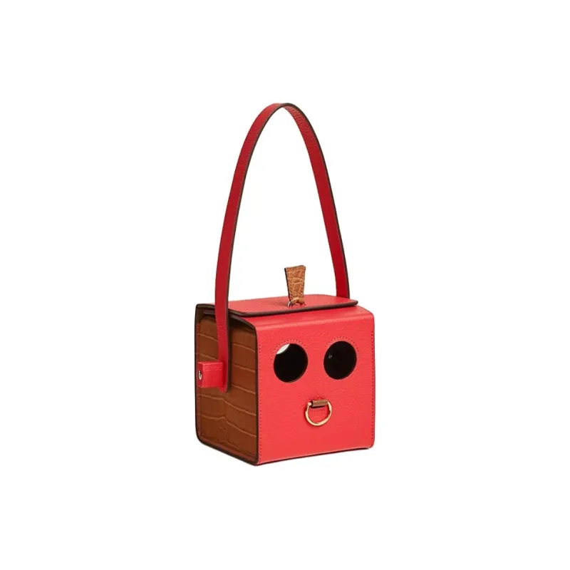 HERMES Bullock Leather With Goatskin And Crocodile Leather Square Bag Handbag Women's Red-2