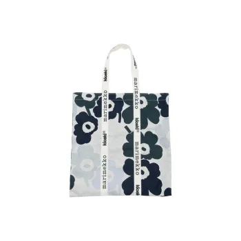 Marimekko Cotton Tote Bag, Shopping Bag, Handbag Women's Marine Blue & Multicolor