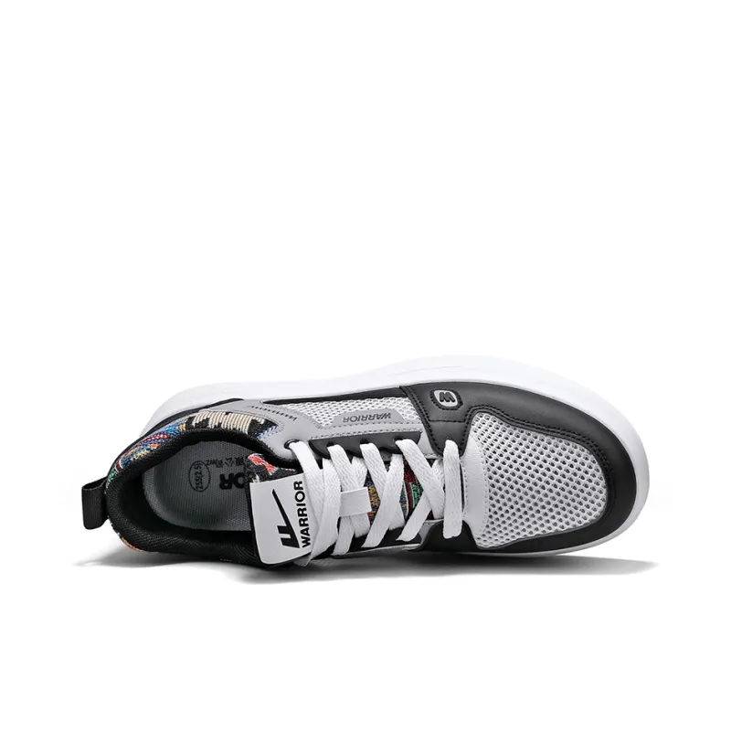 Warrior Abrasion Resistant Breathable Height Increasing Low Top Skateboard Shoes Men's Black White Gray-2
