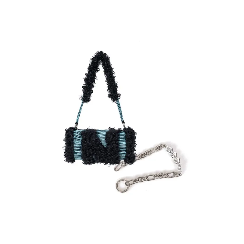 REBIRTH Denim Fabric With Eco Friendly Fleece Crossbody Cylinder Underarm Shoulder Bag Women's Multicolor-8