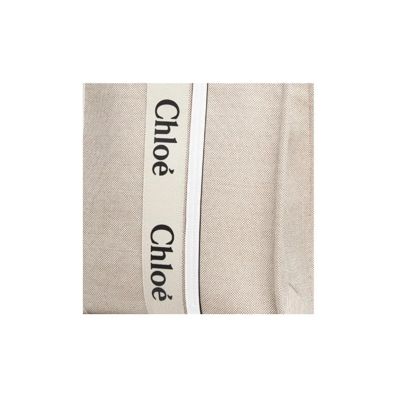 Chloe Woody Cow Leather Tote Bag Shopping Bag Shoulder Bag Handbag Large Size Women's Beige/White-4