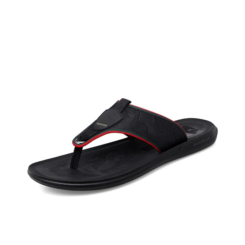 XIMO BULL Rubber Sole Leather Patchwork Abrasion Resistant Flip Flops Men's-1
