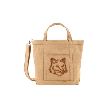 Maison Kitsune Cotton Tote Bag, Shopping Bag, Shoulder Bag, Handbag Trumpets Women's Brown