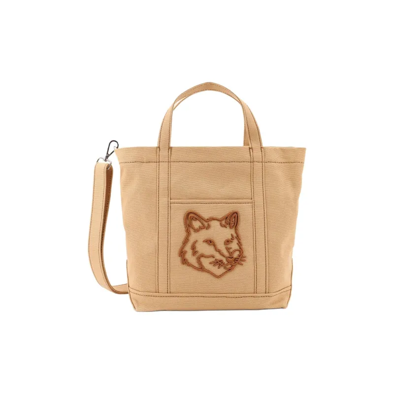 Maison Kitsune Cotton Tote Bag, Shopping Bag, Shoulder Bag, Handbag Trumpets Women's Brown-0