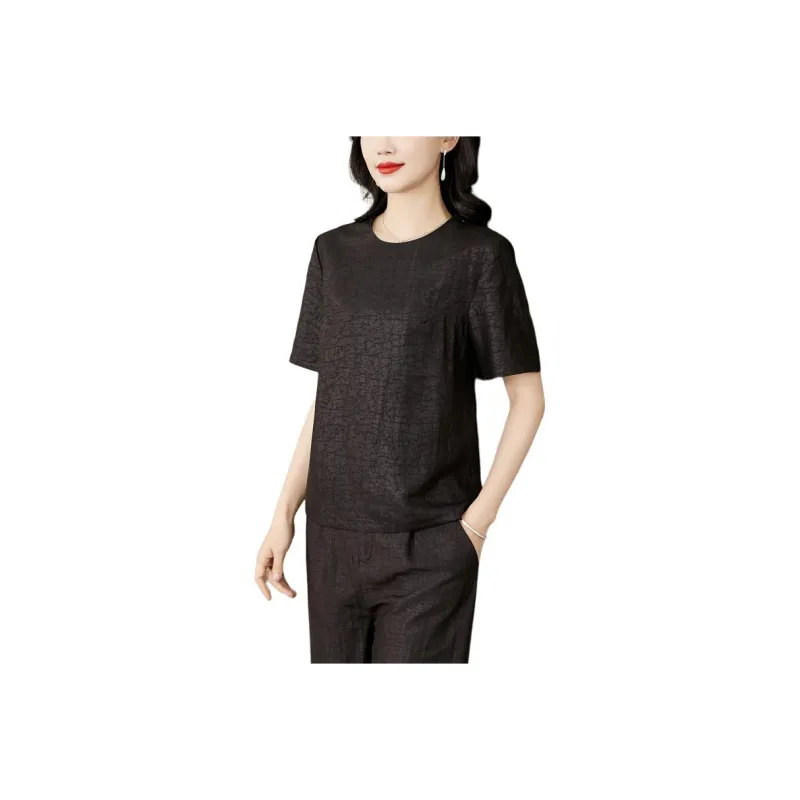 Yi Mengyuan Set in Sleeve Silk T shirt Women's-0
