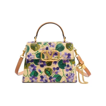 Valentino GARAVANIVSLING Raffia One Shoulder Handbag Trumpets Women's Natural & Multicolor & Camel
