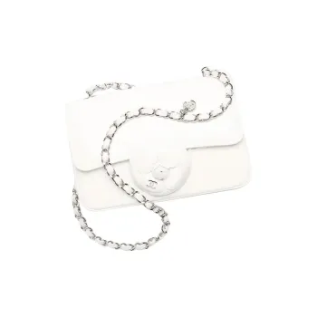 CHANEL Calf Patent Leather Camellia Flap Bag, Crossbody Bag, Shoulder Bag Trumpets Women's White