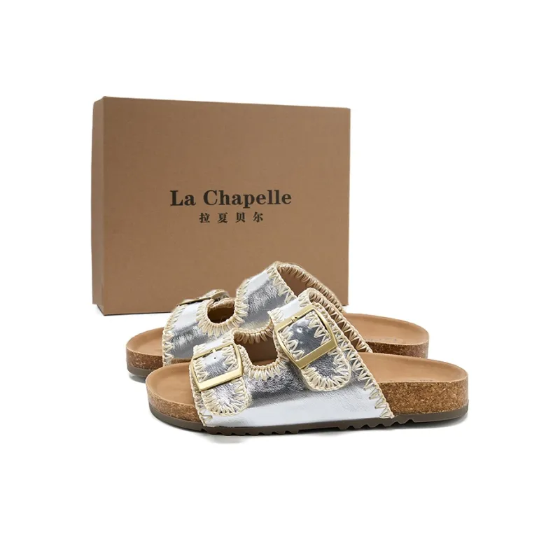 La Chapelle Slip Resistant Abrasion Resistant Slide Slippers Women's Silver-1