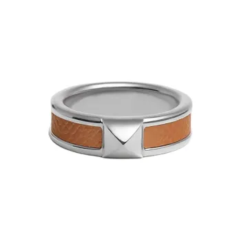 HERMES Calfskin, Metal, Leather, Palladium Plated Rings Women's Silver