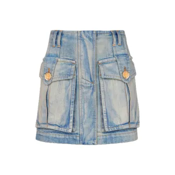 BALMAIN Denim Short Skirts Women's Blue