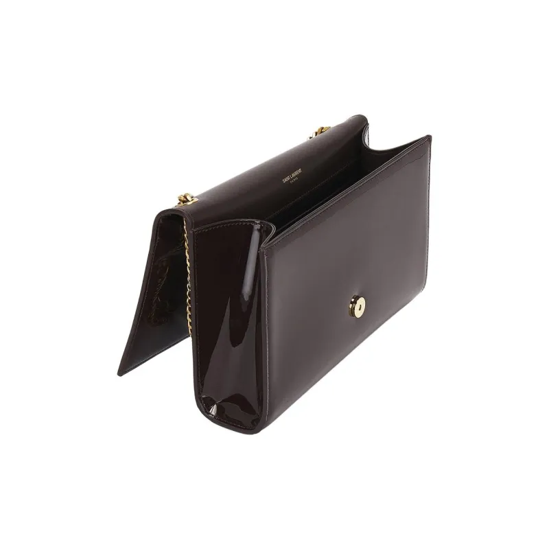 SAINT LAURENT Patent Leather Crossbody Bag, Shoulder Bag Medium Size Women's Black-4