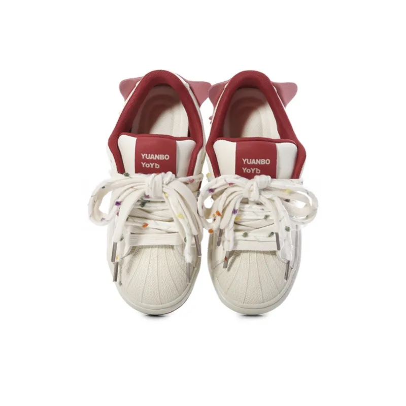 The New Age Family Low Top Skateboard Shoes Women's Beige Red-2