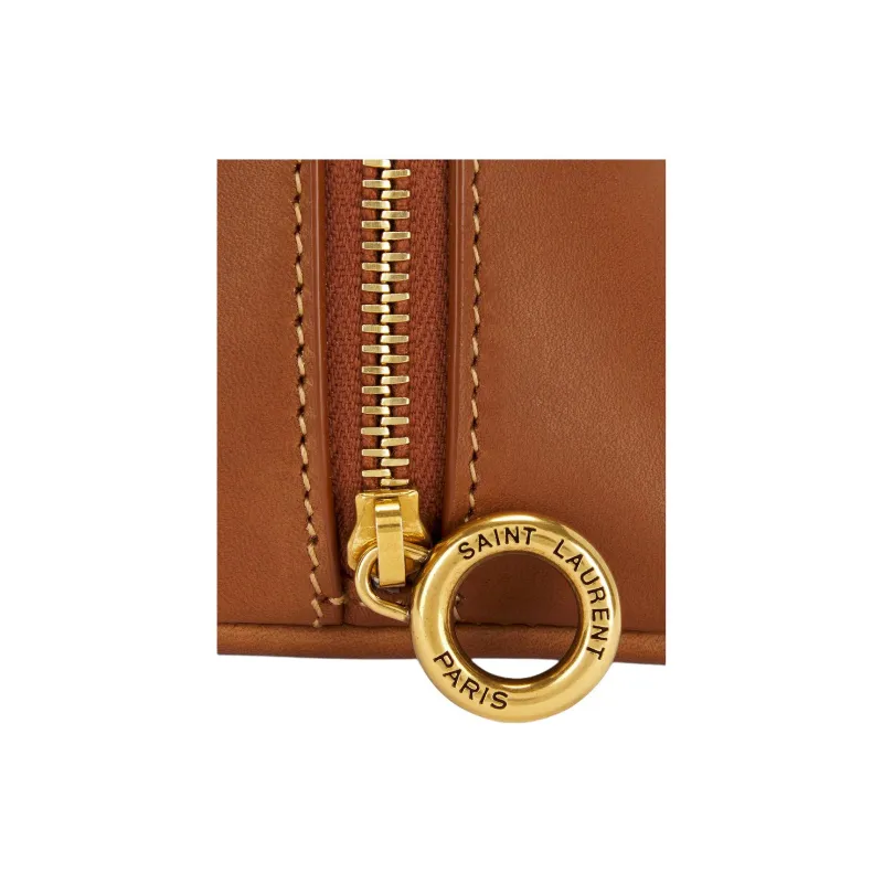 SAINT LAURENT Leather Clutch Trumpets Women's Brown-4
