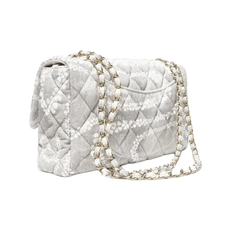 CHANEL Coco Denim Shoulder Bag Extra Large Women's Gray & White-2