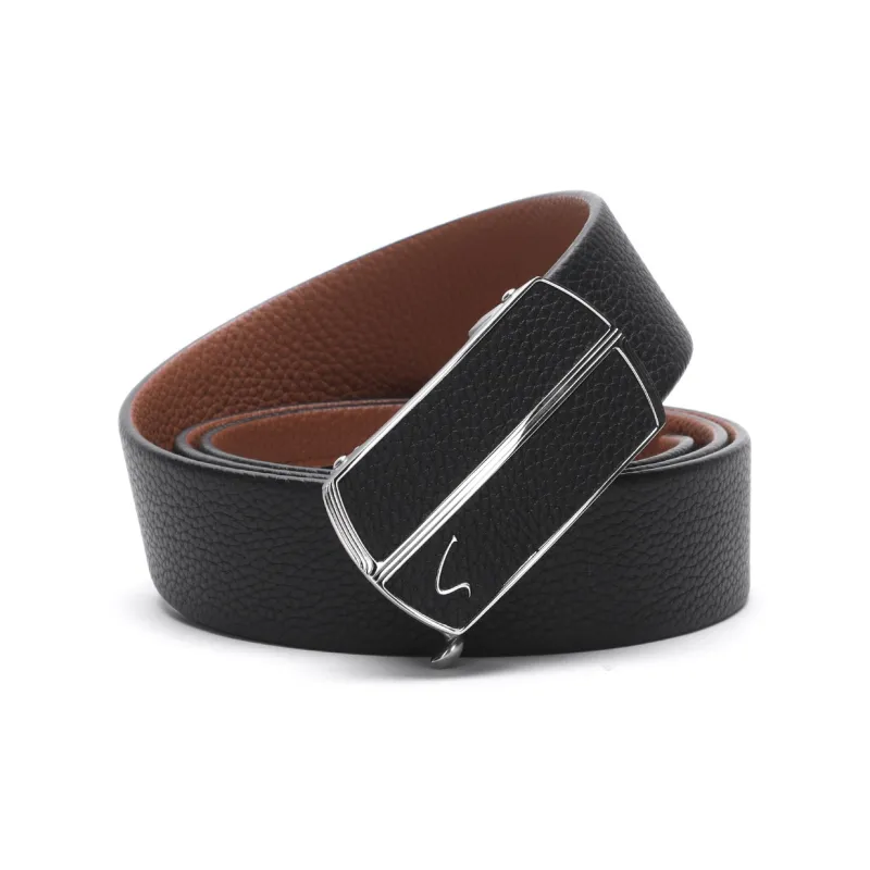 Satchi Cow Leather Belt Men's Black/Earth Yellow Width 3.4cm-0