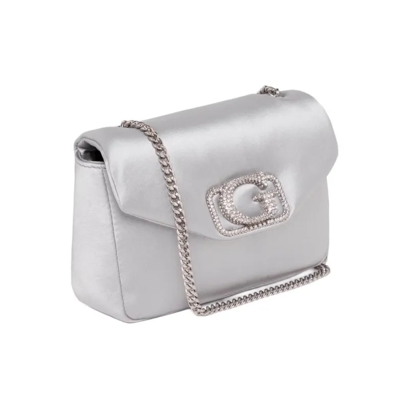 GUESS Fabric Shoulder Bag Medium Size Women's Silver-2