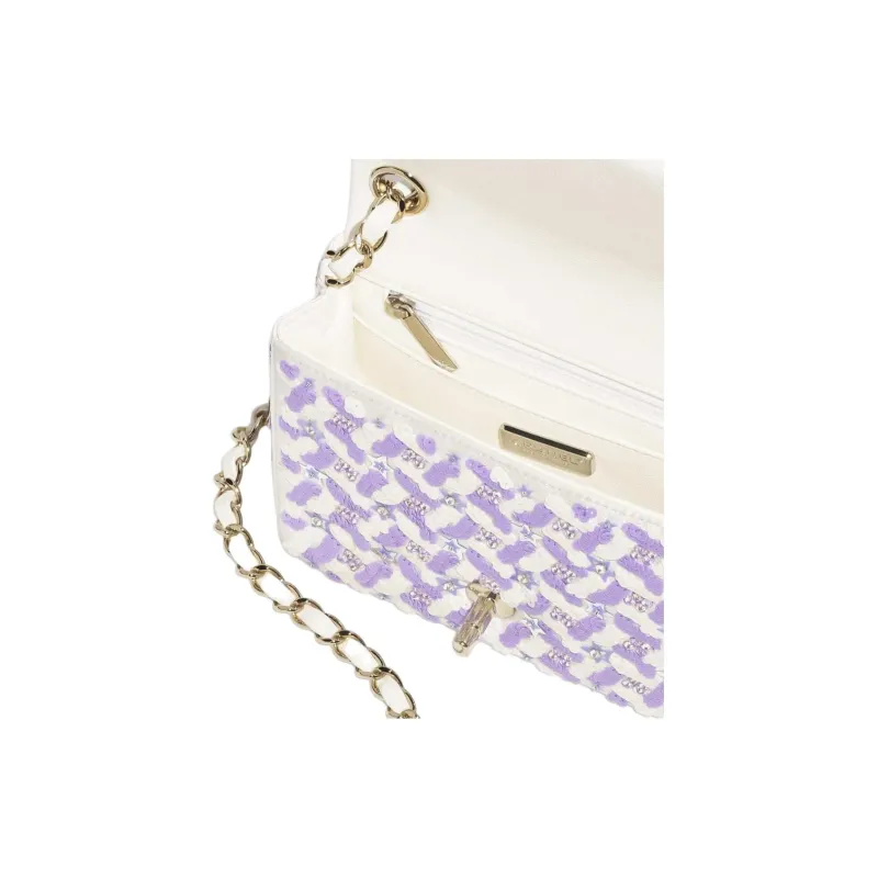 CHANEL Embroidered Silk Satin With Sequins Flap Bag, Crossbody Bag, Shoulder Bag Women's Purple & White-2