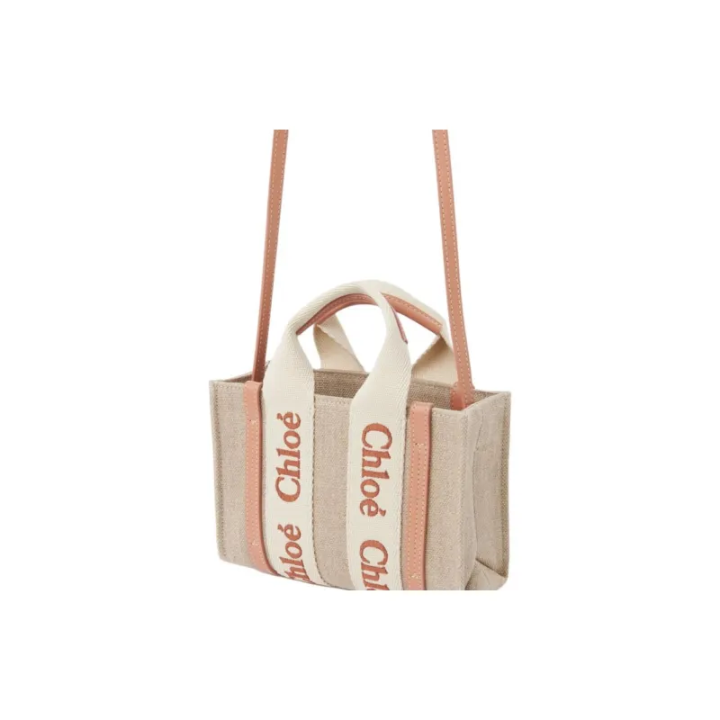 Chloe Woody Linen Tote Bag, Shopping Bag, Handbag Mini Women's Wooden Orange-2
